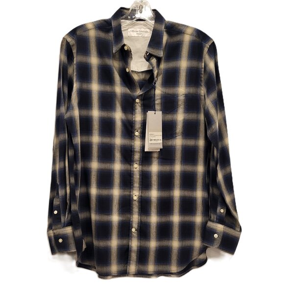 Officine Generale Button Down Long Sleeve Check Shirt Navy Blue Size Small - Picture 4 of 8